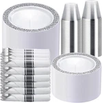 Wellife 350 Pieces Silver Disposable Plastic Dinnerware, INCLUDES:50 Plat New. Price: $73.99.