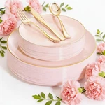 Youbet 125PCS Pink Plastic Plates - Disposable With Gold Rim Pi... New. Price: $56.03.
