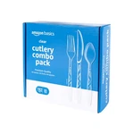 Amazon Basics Disposable Clear Plastic Cutlery Set, Premium Large Pack, New. Price: $14.05.