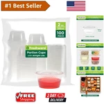 Durable 100 Pack Of 2 Oz Airtight Plastic Cups - Ideal For Condiments & Desserts New. Price: $14.60.