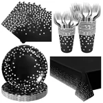 Black Silver Paper Plates Napkins Party Supplies Set For 25 Guests Dot New. Price: $30.55.