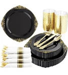 350PCS Black And Gold Plastic Plates With Silverware Include ... New. Price: $69.51.