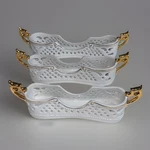 Porcelain Flatware Holder Set 3 Gold Handle Openwork Utensil Display Tray Used. Price: $28.95.