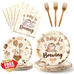 K1TPDE Coffee Baby Shower Tableware: 96 Pcs, Is Brewing Theme New. Price: $20.00.