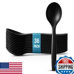 10" Black Plastic Serving Spoons - Bulk 36, Heavy Duty Disposable Buffet New. Price: $65.24.