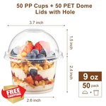 Kucoele 50 Pack 9OZ Clear Plastic Dessert Cups Dome Lids Parfait Yogurt New. Price: $27.99.