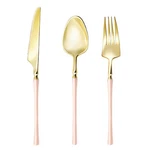 By 90PCS Gold Plastic Silverware High End Disposable Cutlery With Pink Handle New. Price: $36.45.