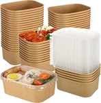 50 Pack 25OZ Disposable Kraft Paper Bowls With Lids, Rectangle Meal Prep Contain New. Price: $39.99.