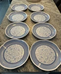 Squared Heritage Round Hammered 11" Dinner Plates Set Of 8 White/ Blue New. Price: $69.99.
