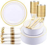 350 Piece Thanksgiving Dinnerware Set-gold Plastic Plates And Disposable Cutlery New. Price: $55.99.