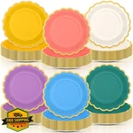 Tiangrid Boho Rainbow Paper Plates 96PK 9", Scalloped Dinner Dessert New. Price: $40.99.