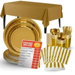 Jubi 85 Pcs Shiny Gold Plates Set Serves 12 Guests With Disposable. Price: $30.46.