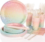 200 Pcs Rainbow Party Decorations Plates Serves 25 For Birthday Baby Sho New. Price: $12.25.