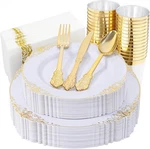 Nervure 175PCS White And Gold Plastic Plates - Disposable Dinnerware Set Incl... New. Price: $55.76.