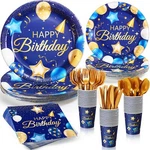 25 Sets Navy Blue Gold Birthday Tableware Plates Napkins Cups Cutlery New. Price: $42.29.