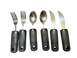 Sammons Preston Sure Grip Utensils 6PC Adaptive Fork Spoon Knife Set Used. Price: $45.00.