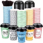 Gerrii 100 Pack Disposable Coffee Cups With Lids And Straws, Motivational Pap... New. Price: $52.03.