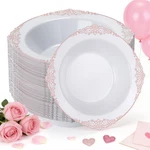 100 Pack White Plastic Bowls With Rose Gold Relief Rim, 12OZ Salad Bo... New. Price: $52.15.