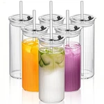 Kemorela 6-PACK 18OZ Ribbed Glass Cups With Lids & Straws Round Textured Drink New. Price: $55.69.