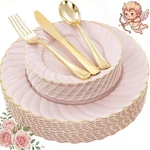Youbet 125PCS Pink Plastic Plates With Gold Rim - Scalloped Se... New. Price: $58.53.