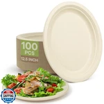 Fehhto 100PC Disposable Oval Paper Plates, 12.5" Biodegradable Compostable He New. Price: $55.99.
