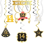 Lingteer Happy 14TH Birthday Decorations - 12PCS Black & Gold Swirls St New. Price: $14.70.