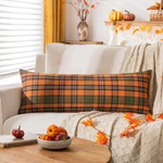 14X36 Fall Plaid Throw Pillow Covers With Gold Thread Accents Pack - Orange New. Price: $22.51.