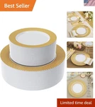 Gold Plastic Plates Set Of 102, Disposable With Grid Rim 51 Dinne... New. Price: $59.19.