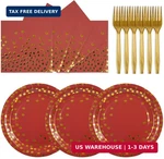 75PCS Paper Plates And Napkins Set - Red Gold Dot Disposable Party Dinnerwar New. Price: $16.86.