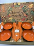 Vintage Royal Ensemble Salad Serving Set Bowls Placemats Napkins Orange Tiki New. Price: $39.99.