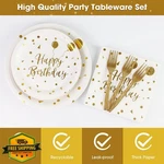 Kfjbpb Birthday White Gold Plates Napkins 96PC For 24 Guests New. Price: $27.99.