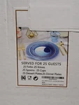 Nervure 150PCS Clear Blue Plastic Plates & Gold Silverware Disposable Tableware Open. Price: $49.99.