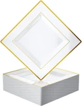 Jolly Chef 60 Pack Plastic Dinner Plates- Square Gold With Elegan New. Price: $47.79.