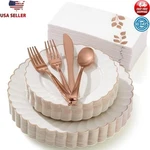 175 Pcs Thanksgiving Plates Disposable Dinnerware Set Plastic 25 Guests Ivory Us New. Price: $68.37.