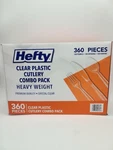 Hefty Heavy Duty Clear Plastic Assorted Cutlery, 360 Total Count, 120 Of Each New. Price: $15.98.