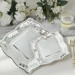 25 Silver 7" Square Paper Dessert Dinner Plates Scroll Design Rim Party New. Price: $8.07.