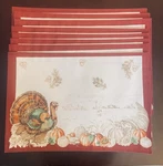 Elrene Holiday Turkey Placemats (lot Of 8) Washable 13X19 New. Price: $25.00.