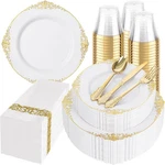 Hioasis 350PCS White And Gold Plates - Party For Guest, Inclu.... Price: $75.40.