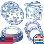180PC Blue White Floral Party Supplies Set - Plates & Napkins For 60 Guests New. Price: $42.83.