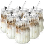 Kemorela 6PCS Vintage Ribbed Glass Cups 18OZ Wavy Design With Lids & Straws, New. Price: $55.69.