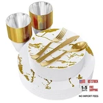180PCS Disposable Dinnerware Set 30 Guest, 60 And White&gold New. Price: $44.48.
