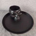 Halloween Chips Dip Serving Plate Haunted Black Ceramic Skull Place & Time Brand Used. Price: $34.49.