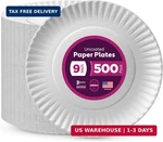 Munfix 500 Pack Uncoated Paper 9 Inch, Everyday Disposable Plates, White New. Price: $52.48.