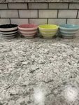 Thirty-one "get The Scoop" Ceramic Ice Cream Bowls Striped Set Of 4 New. Price: $10.95.