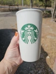 Starbucks Ceramic White Green Siren Logo Travel Tumbler Mug Cup 12 Oz. No Lid Used. Price: $14.99.