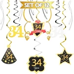 Lingteer Happy 34TH Birthday Decorations - 12 Pcs Black & Gold Swirls New. Price: $16.98.