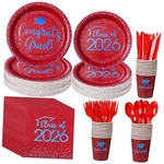 175PCS Class Of 2026 Graduation Plates And Napkins Set, 25SET Red Blue New. Price: $28.86.