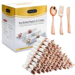50 Pack Pre Rolled Rose Gold Plastic Silverware Set With Napkins,disposable W... New. Price: $40.46.