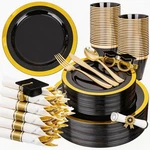 350PCS Black And Gold Plastic Plates - Disposable Dinnerware Sets For 50... New. Price: $67.65.