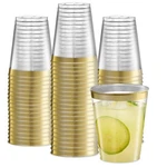Plasticpro Disposable 8 Oz Crystal Clear Tumblers Ounces, Gold Rim New. Price: $21.99.